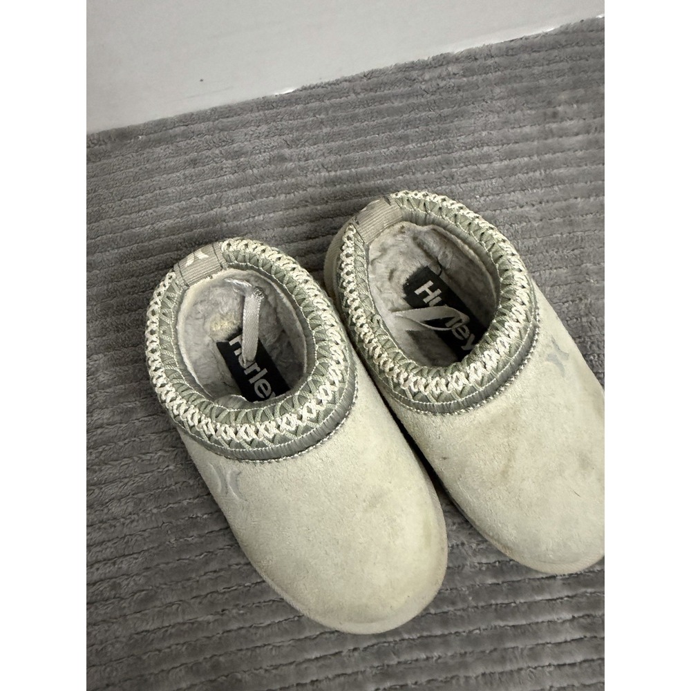 Hurley Modi-T Kids Gray  Faux Fur Slip-On Slippers Size 7 Comfort Flat